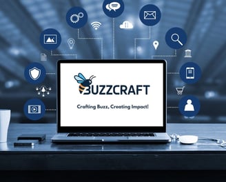 a laptop computer on a desk with buzzz craft