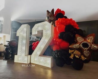 4ft LED Light up number hire Sussex Stranger things birthday balloon garland