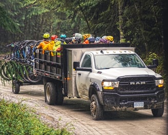 a truck with a bunch of bikes on it