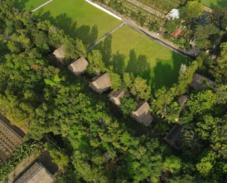 Aerial view of Saigon Garden Homestay nestled in the Vietnamese countryside.
