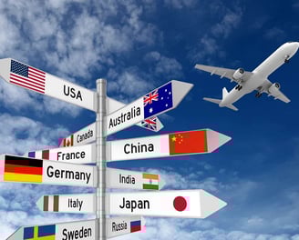 a plane flying over a sign post with a plane in the background