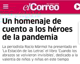Noticia en periódico sobre libro Cuando los abrazos se volvieron invisibles de Rocío Mármol