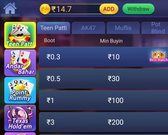 number of tables available to play teen patti game