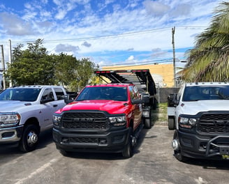 Truck fleet equipped with trailers waiting for the next trip