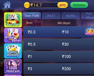 teen patti game table options in original version of Master Online Game