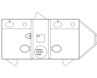 a diagram of a portable 2 stall luxury restroom trailer