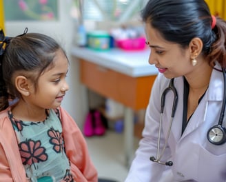 A young girl is being examined by a female doctor in a medical setting.