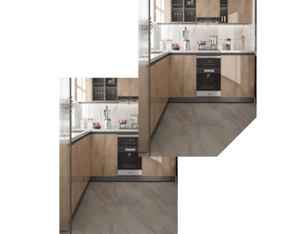 una cocina con muebles modernos realizados con materiales en alto brillo