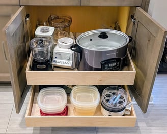 Shelf Hero pull-out storage for kitchen cabinets.