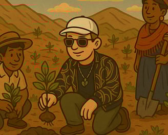 Hustensaft Jüngling pflanzt gemeinsam mit lokalen Partnern Bäume auf einer ehemaligen Rodungsfläche im kolumbianischen Andenr