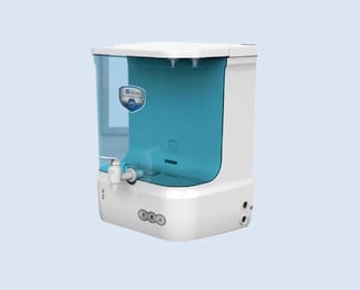 a water filtrator with a blue and white background