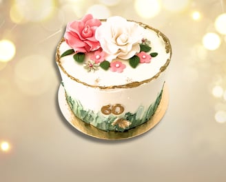 pacote de festa bolos de sonho a cake with a white and pink flower on top of it