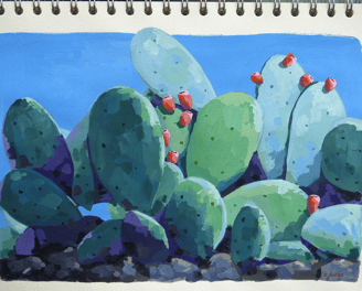 Peinture réalisée a la gouache représentant des cactus de Malte