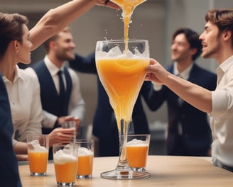 a man pouring orange juice into a glass of orange juice