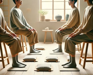 Primordial Meditation, sitting on stools