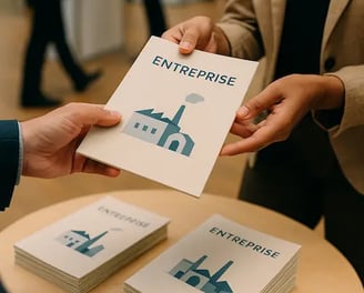 Un fascicule biographique d'une entreprise est distribuée durant un évènement