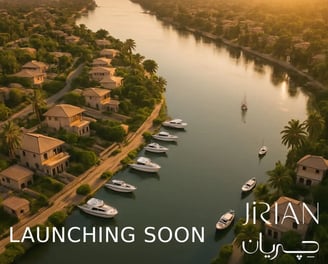 منظر عام لمشروع جريان يظهر المرسى والفيلات حول النيل الجديد