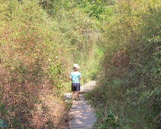 Sohn auf einer Brücke