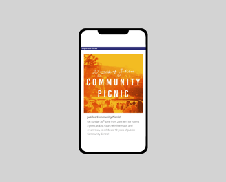 Mobile view of Jubilee Community Church’s Community Picnic event announcement.