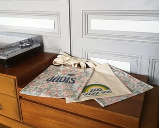 a record player's bag on a dresser