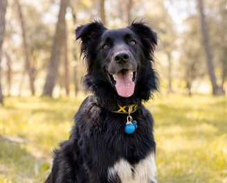 Sessió de fotos de mascotes a Girona amb un gos en un entorn natural exterior