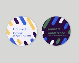 Two circular beer mats for Connect Conference events.