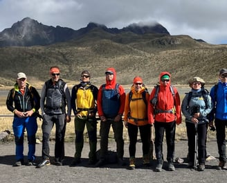 group ready to hike Rumiñahui, starting from Limpiopungo Lagoon