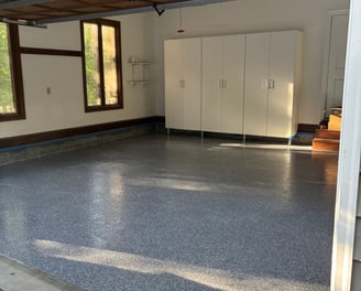 garage with epoxy floor installed by our company