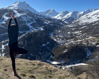 asana, posture yoga, arbre, montagne, horizon