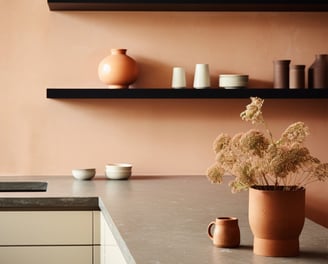 Cocina revestida con microcemento con acabado de color
