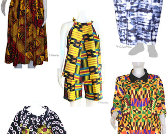 a variety of african print clothing and accessories