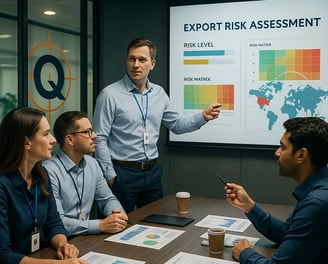 grupo de analistas analizando riesgo en exportación de mercancías  