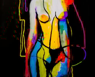 a painting of a woman in a colorful dress