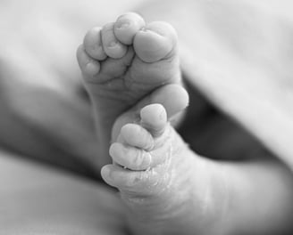 Detall dels peus d'un bebè nounat en una sessió de fotos newborn a Girona en estudi fotogràfic