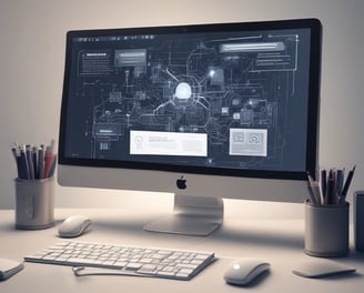 A web browser window displays a landing page for Webflow, featuring a tagline about building web content visually without coding. The background transitions from blue to pink, with various web design interfaces and tools depicted. Logos for partner companies are aligned at the bottom.