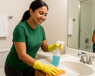 Deep cleaning service by Dust Be Gone professional cleaning bathroom sink in Scottsdale home