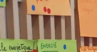 a person standing in front of a wall with post it notes on it
