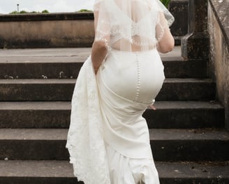 a bride in a white wedding dress and veil