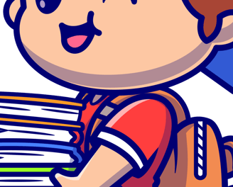 ilustração de um menino com boné com livros em mãos