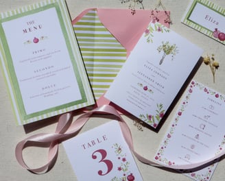 wedding suite and day of stationery menu invitation weekend details table number name card