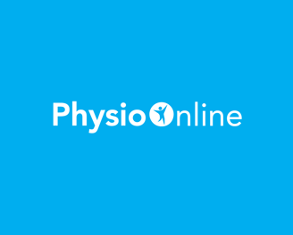 White PhysioOnline logo on a solid blue background.