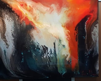 Evolution is a 5-foot by 6-foot mixed media encaustic