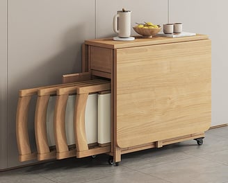 Smart furniture dining set with chairs on wheels