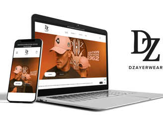 Aperçu du site DZAYERWEAR affiché sur ordinateur portable et smartphone, mettant en avant la collect