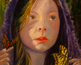 Zoe Portrait Painting of a Girl with Butterflies Commission Realistic Portrait Painting