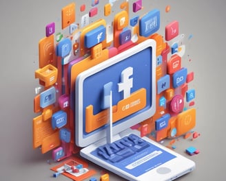 A person holds a smartphone that displays a website in French offering a simple and effective solution for managing social networks. The smartphone screen shows vibrant colors including purple and red text, and the background features green leaves.