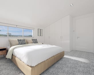 Airbnb bedroom in southern highlands, coze carpet, soft textiles, natural light, cozy aesthetics