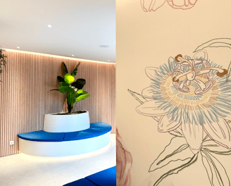Bright, artistic interior at Fertilab Barcelona fertility clinic