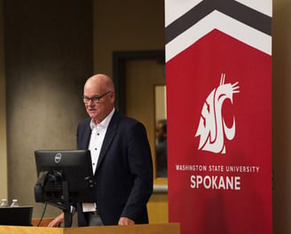 WSU College of Nursing Event MC at podium