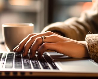 a person's hand on a laptop computer